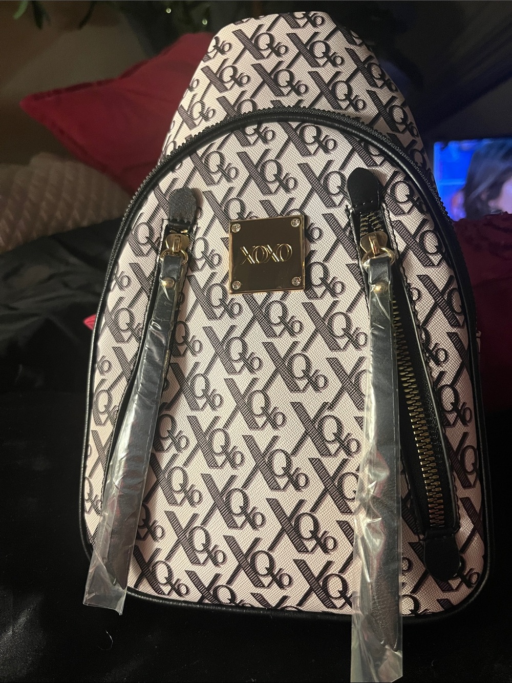 XOXO Black & Light Pink Monogram Mini Backpack - Picture 1 of 4